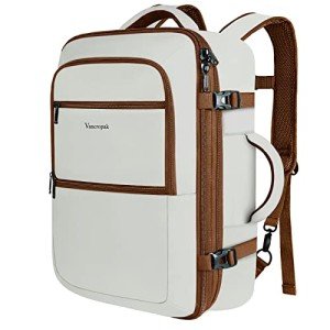Vancropak Travel Bags for Women Carry on, Large Travel Backpack Airline Approved, Expandable Weekender Daypack Overnight Suitcase Backpack, Luggage for International Flight Traveling Hiking, Beige
