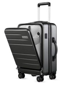 LUGGEX Carry On Luggage 22x14x9 Airline Approved, Polycarbonate Hard Suitcase with Front Pocket (Charcoal Metallic, 20 Inch, 35L)