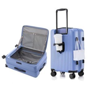 HotWay 26 Inch Expandable Checked Luggage with Cup Holder, Hardside TSA Approved Luggage with Spinner Wheels, Top Opening Suitcase For Travel, Blue