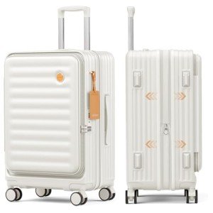 Joyway Expandable Checked Luggage 24 Inch, PC Hardshell Medium Check In Suitcase with Double Spinner Wheels, Lightweight Travel Luggage Sets with TSA Lock, White