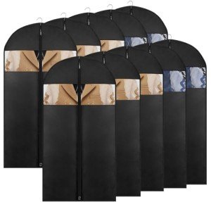 10 Pack - Moucas 43" Black Garment Bag, Mens Suit Bags for Closet Storage and Travel, Garment Bags for Hanging Clothes, Suit Cover Bags with Zipper for Coats, Jackets, Shirts