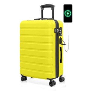 AnyZip Suitcase Hardside PC ABS Lightweight USB Luggage with Wheels TSA Lock Checked-Medium 24 Inch Yellow