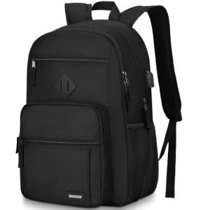 Black Backpack for Men and Women, Backpack for School Teens Boys and Girls, Lightweight Casual High School Bookbag, Daily-use Travel Laptop Backpack with USB Charging Port Fits 15.6 Inch Notebook