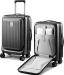 LUGGEX Carry on Luggage 22x14x9 Airline Approved, PC Hard Shell Suitcase with Front Pocket, Expandable Luggage with USB Port (Black, 20 Inch, 36.7L)