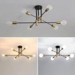 Modern Black Gold Sputnik Chandelier with 6 Lights