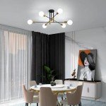 Modern Black Gold Sputnik Chandelier with 6 Lights