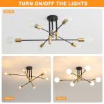 Modern Black Gold Sputnik Chandelier with 6 Lights