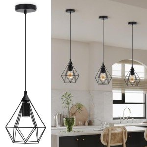 Black Industrial Cage Pendant Light for Ceiling