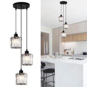 Modern Black Crystal 3-Light Chandelier Pendant