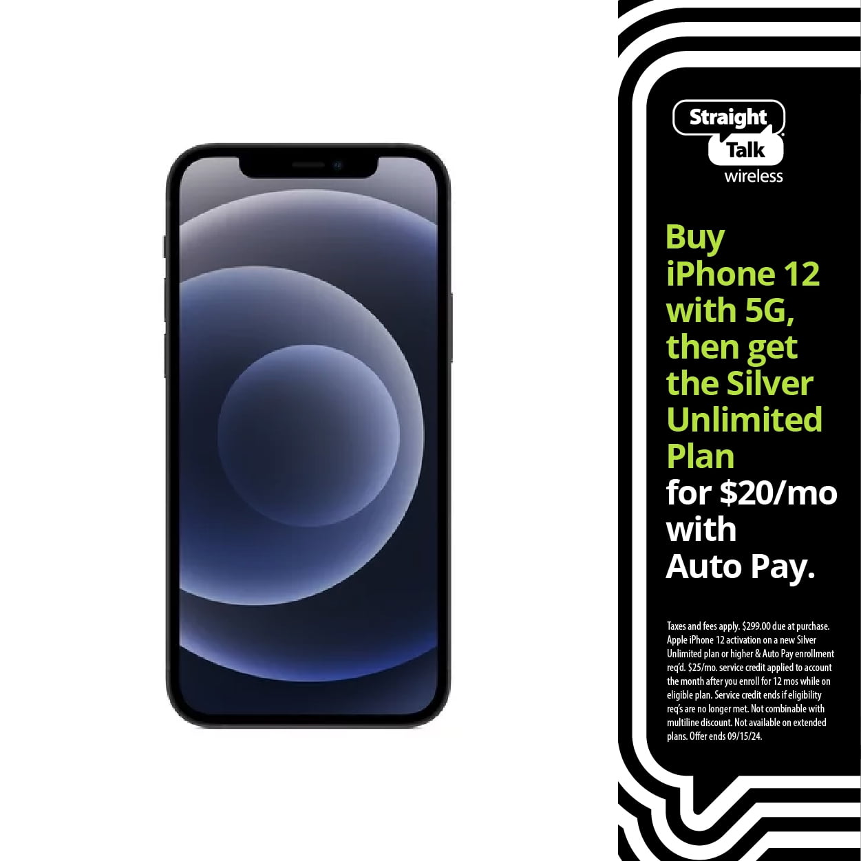 Apple iPhone 12, 64GB, Black - Prepaid Smartphone