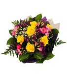 Scented Cheer Bouquet: Yellow Roses & Cerise Blooms