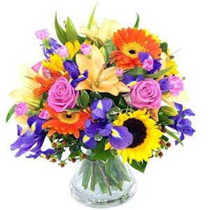 Summer Memories Flower Bouquet with Lilies, Roses, Sunflowers