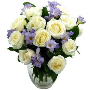 Amethyst Bouquet: Roses and Freesia Fresh Flowers