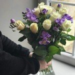 Amethyst Bouquet: Roses and Freesia Fresh Flowers