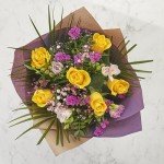Scented Cheer Bouquet: Yellow Roses & Cerise Blooms