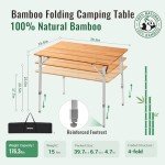KingCamp Portable Bamboo Folding Camping Table with Carry Bag