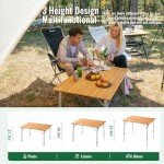KingCamp Portable Bamboo Folding Camping Table with Carry Bag