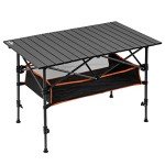 Foldable Camping Table with Storage Basket, Adjustable Height