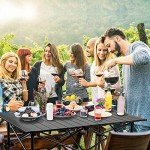 Foldable Camping Table with Storage Basket, Adjustable Height