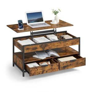 VASAGLE Rustic Lift Top Coffee Table with Storage