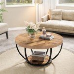Tribesigns Industrial Round Coffee Table with Storage
