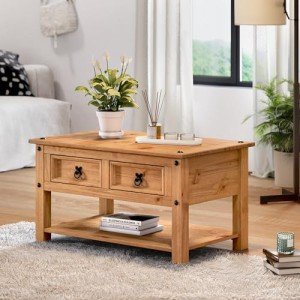 Corona Coffee Table with Drawers and Shelf