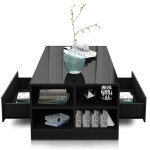 Black Gloss Coffee Table with LED Lights & Storage