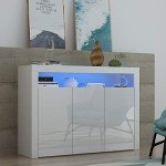 White LED Sideboard Cupboard with 3 Doors