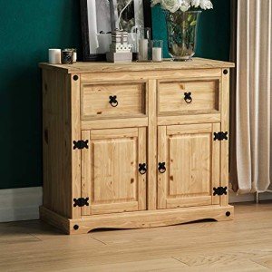 Rustic Solid Pine Wood Sideboard with Drawers