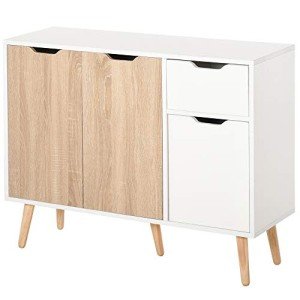HOMCOM Natural Floor Standing Storage Cabinet with Drawer