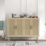 White Rattan Accent Storage Buffet Sideboard Cabinet