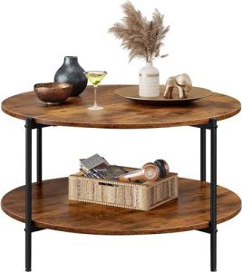 Rustic Brown X-Shaped Round Coffee Table
