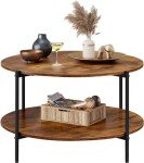 Rustic Brown X-Shaped Round Coffee Table