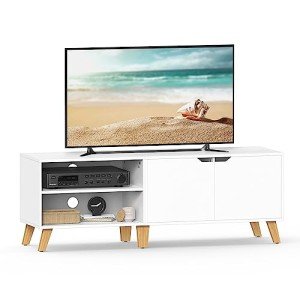 VASAGLE 140 cm White TV Unit with Adjustable Shelf