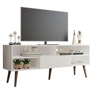 Madesa White TV Stand with Storage and Cable Management