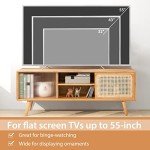 Bamboo TV Stand with Sliding Doors and Shelf