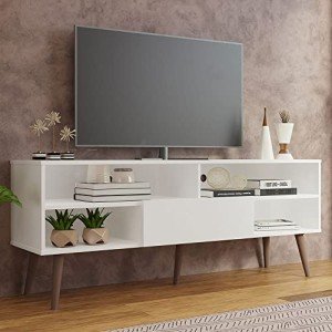 Madesa White TV Stand with Storage and Cable Management