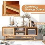 Bamboo TV Stand with Sliding Doors and Shelf