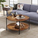 Rustic Brown X-Shaped Round Coffee Table