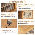 Bamboo TV Stand with Sliding Doors and Shelf