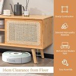 Bamboo TV Stand with Sliding Doors and Shelf