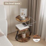 Rustic Round Side Table with LED Lights and Shelves