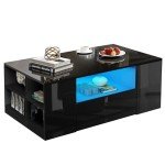 Black Gloss Coffee Table with LED Lights & Storage