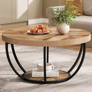 Tribesigns Industrial Round Coffee Table with Storage