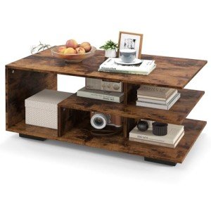 Geometric 3-Tier Coffee Table with Storage Shelves