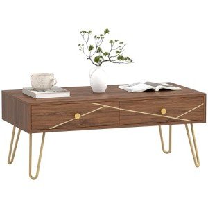 Modern Brown Coffee Table with Storage Drawers
