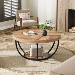 Tribesigns Industrial Round Coffee Table with Storage