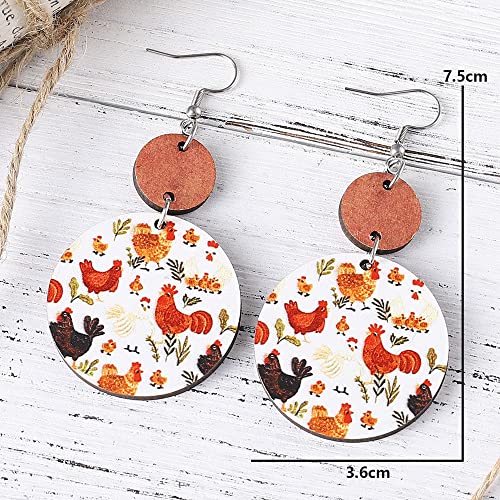 Funny Wooden Chicken Dangle Earrings for Women