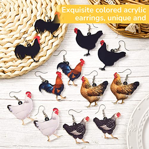Cute Chicken Drop Earrings - 6 Pairs Set