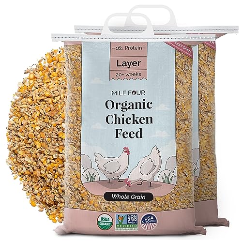 Mile Four Organic Layer Chicken Feed | 100% US Grown | Non-GMO | Corn & Soy-Free | 16% Protein | 46 lbs